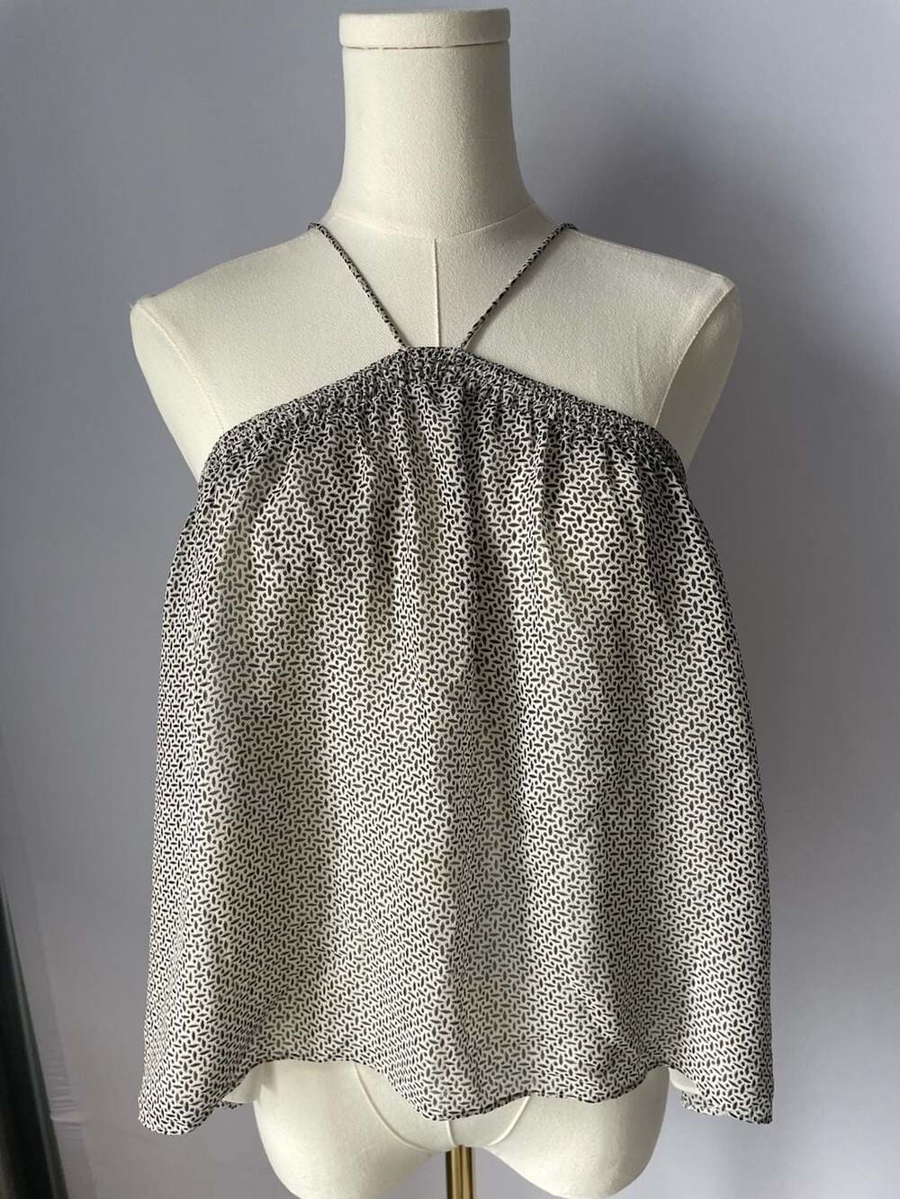 Joie Strappy Halter Black White Print Silk Blouse